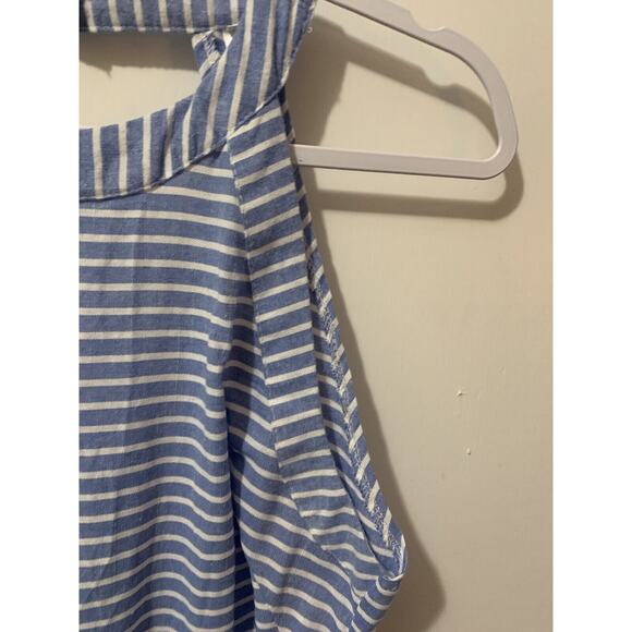 OC Order Plus Linen Jumpsuit Wide Leg Pantsuit Romper Blue Striped Beach Boho L‎ - Picture 10 of 16